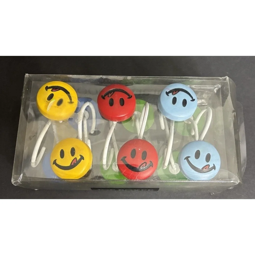 12 Joe Boxer Licky Smiley Face Decorative Hooks Shower Curtain in Package